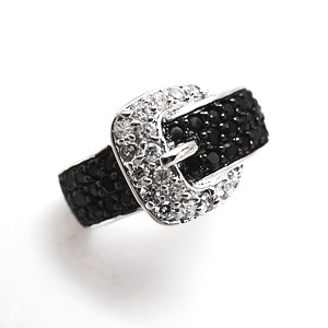 Buckle ring - Black and Clear Pave Cubic Zirconias